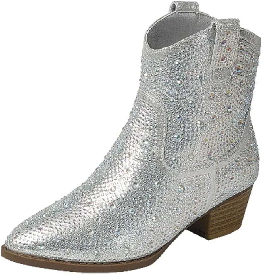 TruFox Girls Cowgirl Cowboy Rhinestone Boots Ankle Low Heel Dress Kids Booties
