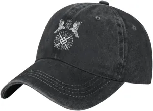 Twin Ravens of Odin Baseball Cap Washed Distressed Denim Dad Hat