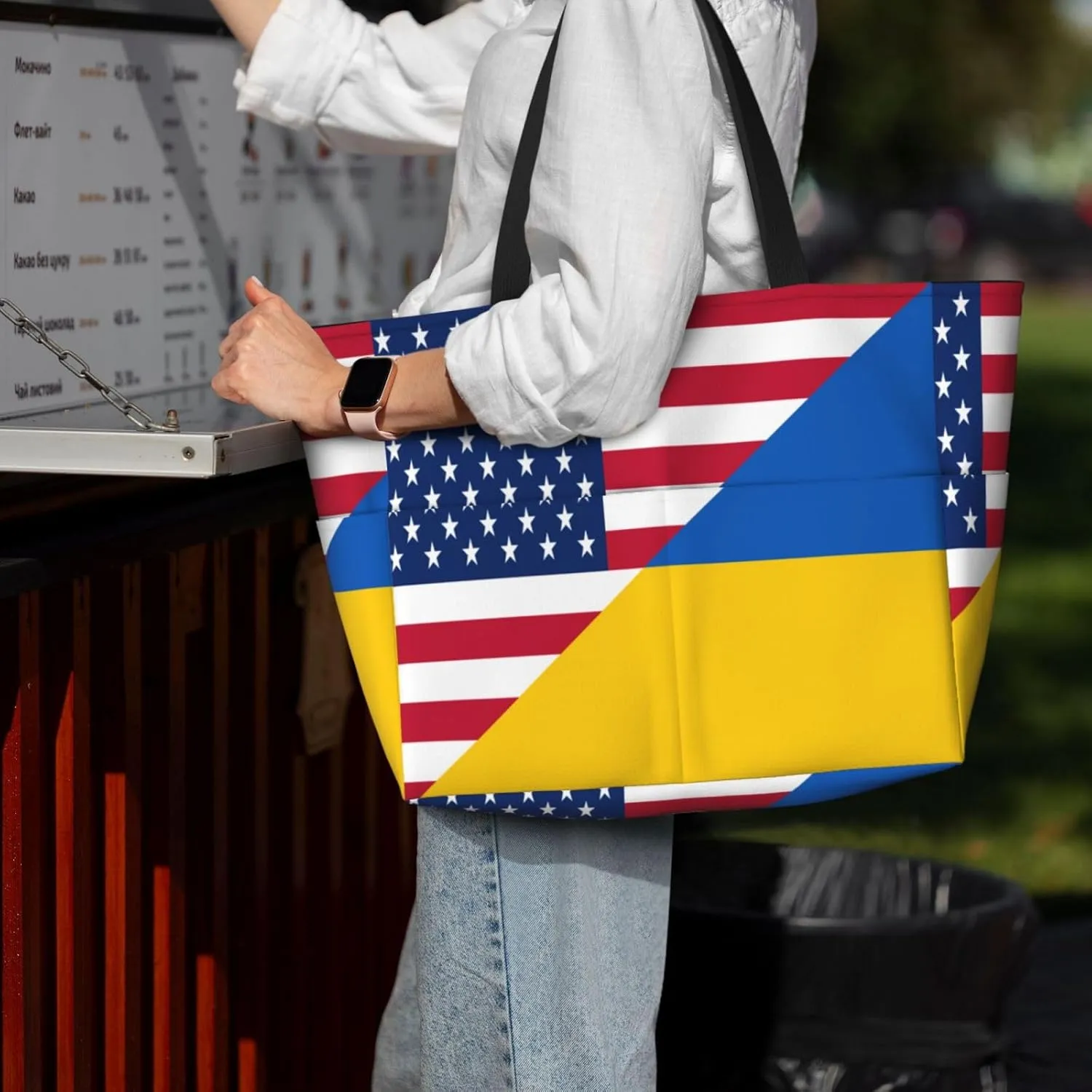 Ukraine American Friendship Tote Bag With 8 Storage Pockets Top Zip Shoulder Bag Handbag For Travel Work Women