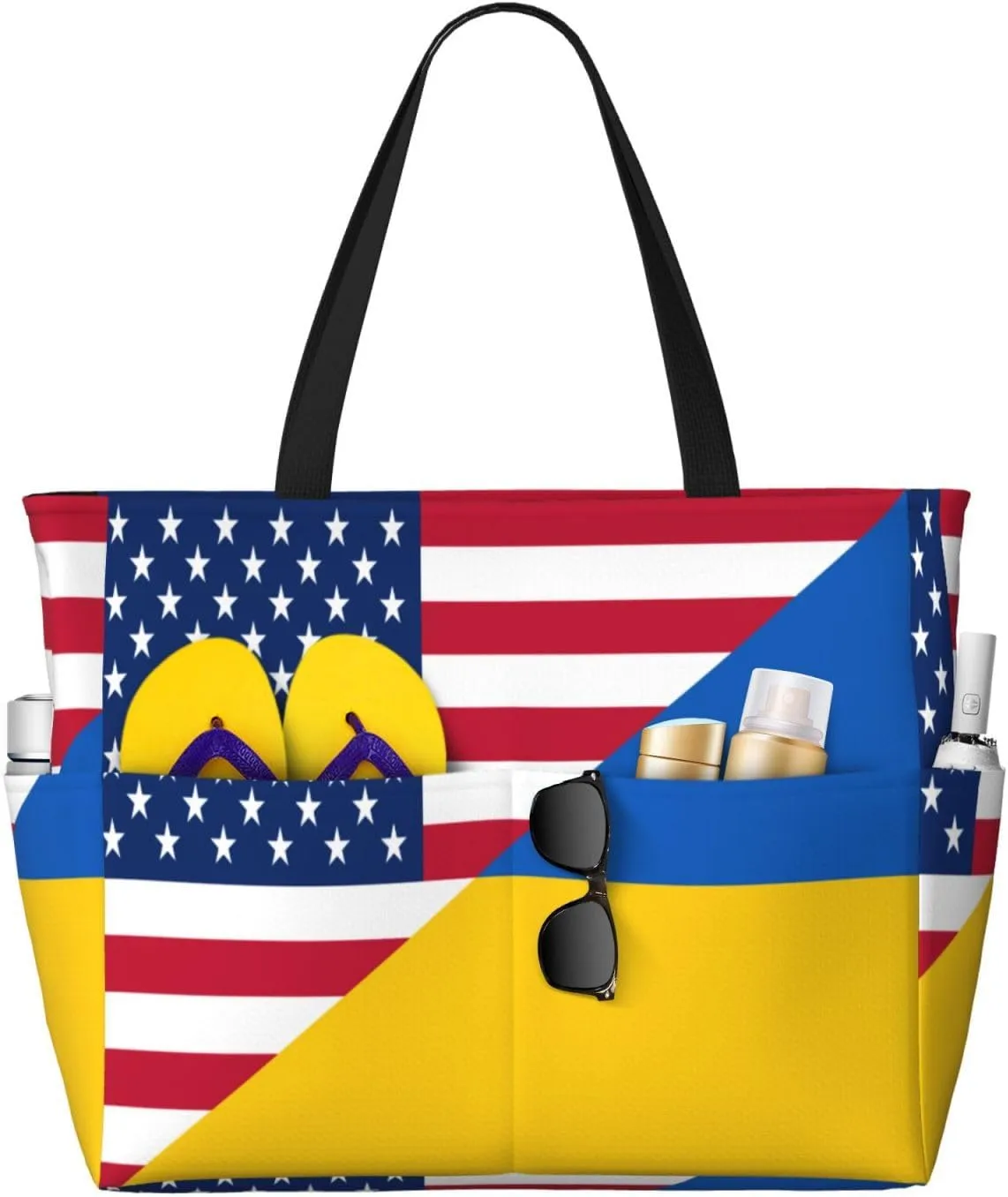 Ukraine American Friendship Tote Bag With 8 Storage Pockets Top Zip Shoulder Bag Handbag For Travel Work Women