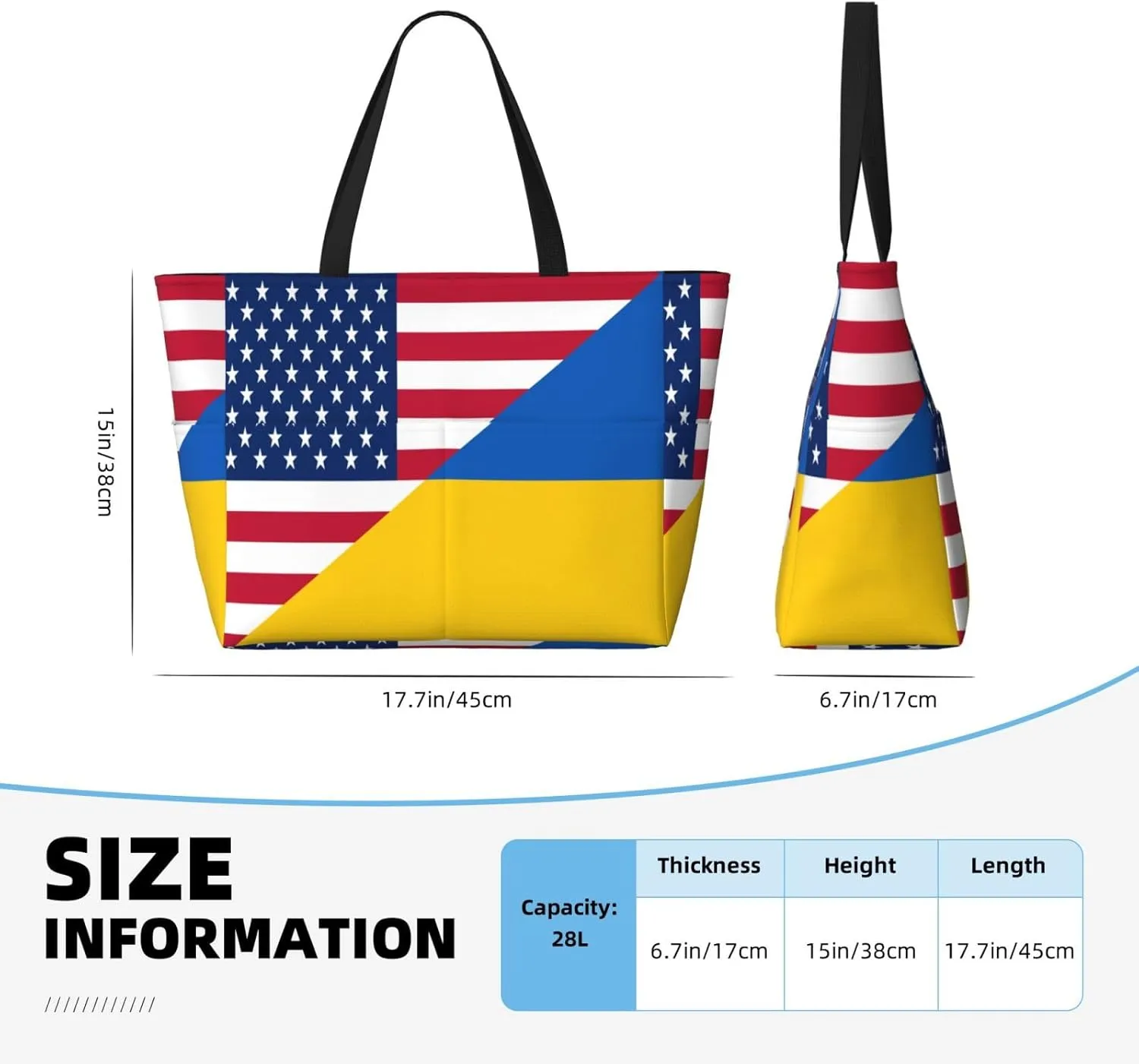 Ukraine American Friendship Tote Bag With 8 Storage Pockets Top Zip Shoulder Bag Handbag For Travel Work Women