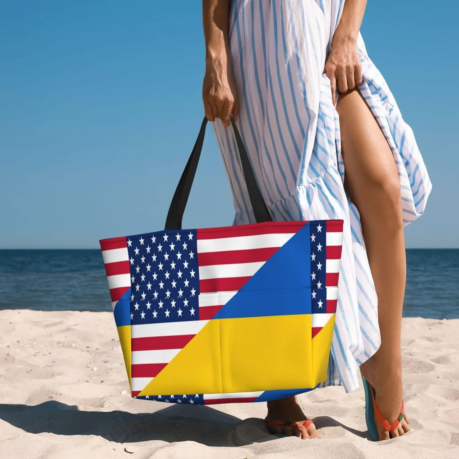 Ukraine American Friendship Tote Bag With 8 Storage Pockets Top Zip Shoulder Bag Handbag For Travel Work Women
