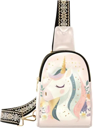 Unicorn Full-Print Leather Fashion Waist Pack Small Crossbody Bag with Card Slots & Adjustable Strap for Biking Shopping Hiking Running & Casual Outings