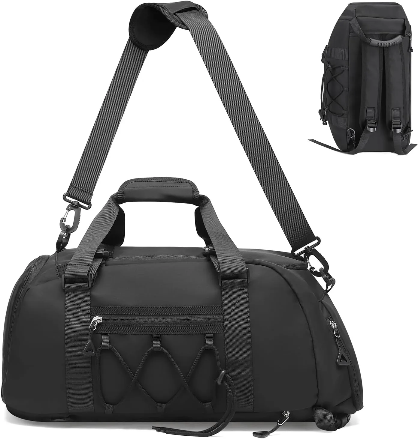 Unisex Travel Duffle Bag for Men Women, Waterproof Gym Bag with Shoe Compartment & Football Compartment, 32L Carry on Bag for Sports & Fitness, Black
