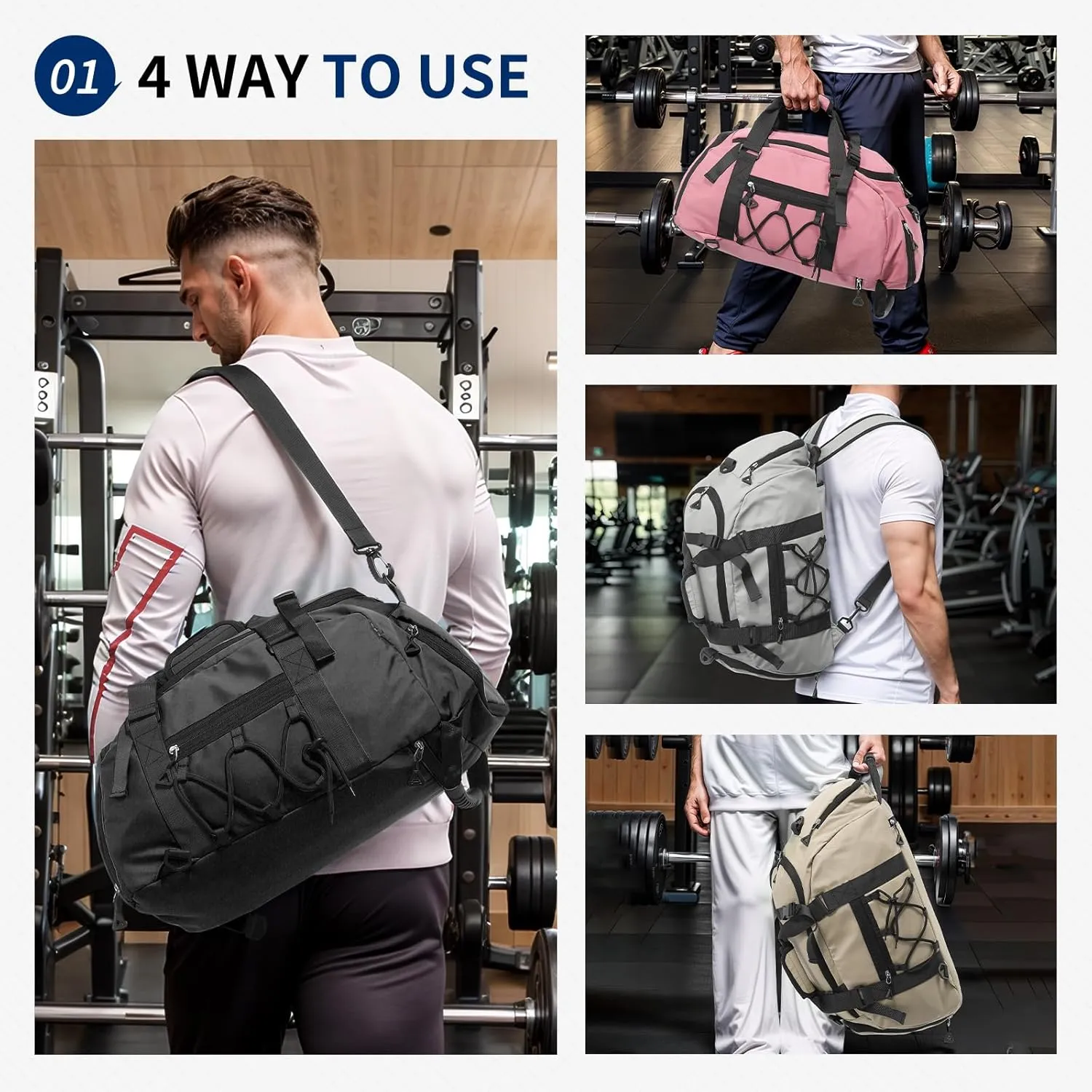 Unisex Travel Duffle Bag for Men Women, Waterproof Gym Bag with Shoe Compartment & Football Compartment, 32L Carry on Bag for Sports & Fitness, Black
