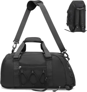 Unisex Travel Duffle Bag for Men Women, Waterproof Gym Bag with Shoe Compartment & Football Compartment, 32L Carry on Bag for Sports & Fitness, Black