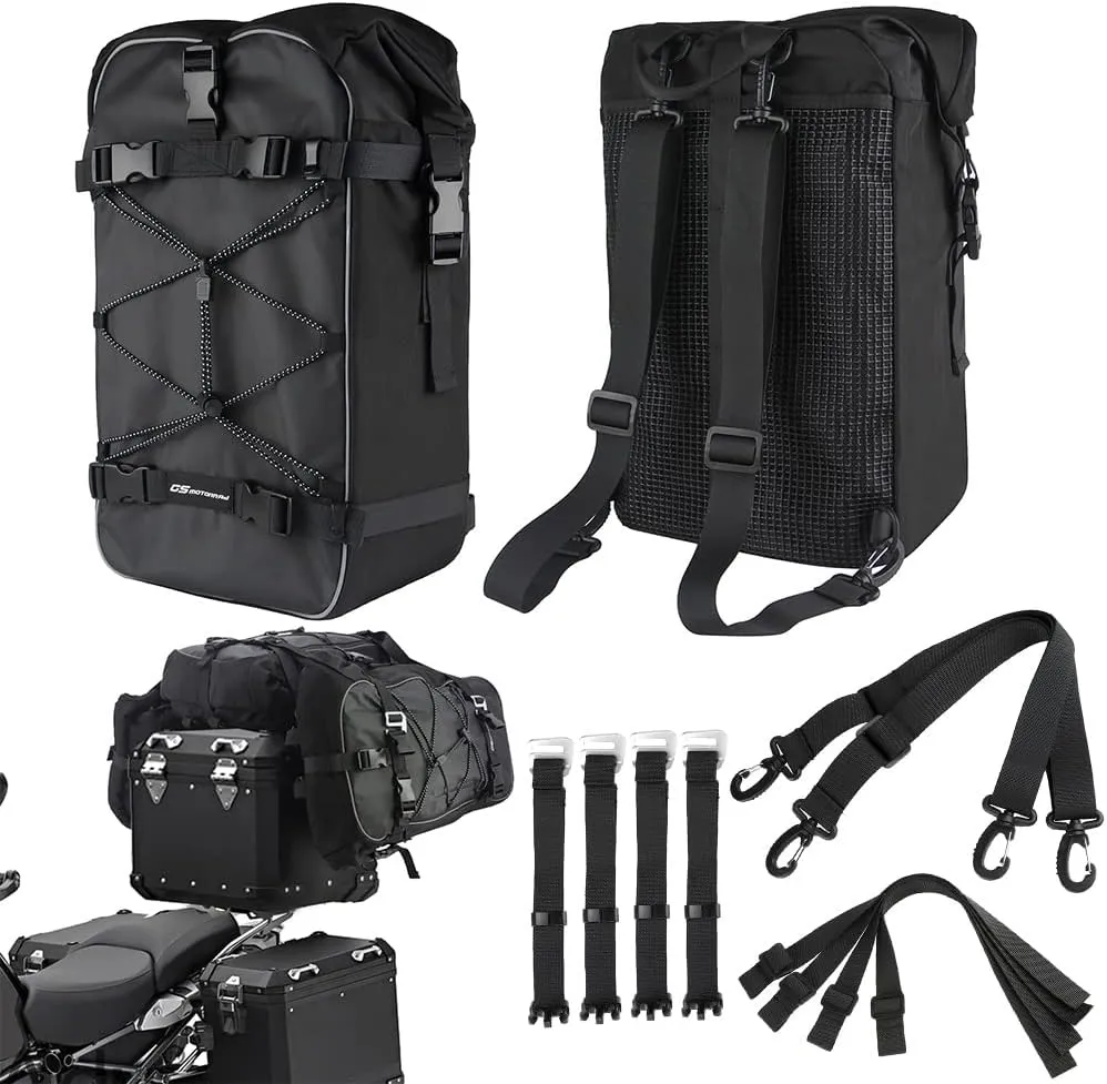 Universal Saddlebag Crash Bar Waterproof Rear Seat Pannier Bags Backpack For BMW F900XR/R R1250GS R1200GS Honda Yamaha Suzuki Riding Luggage Pack Motocross (30L)
