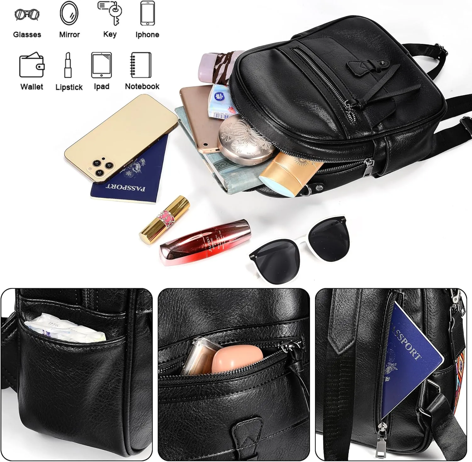 Uromee PU Leather Mini Backpack Purse for Women Fashion Multipurpose Design Handbag Ladies Shoulder Bags Travel Backpack