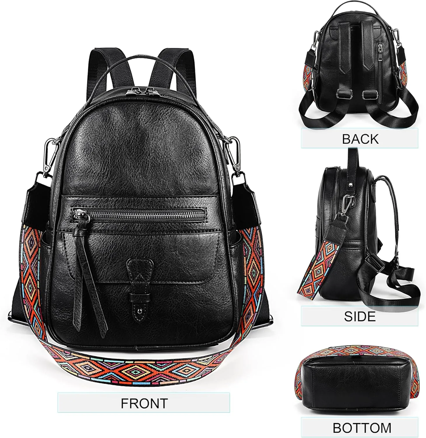Uromee PU Leather Mini Backpack Purse for Women Fashion Multipurpose Design Handbag Ladies Shoulder Bags Travel Backpack