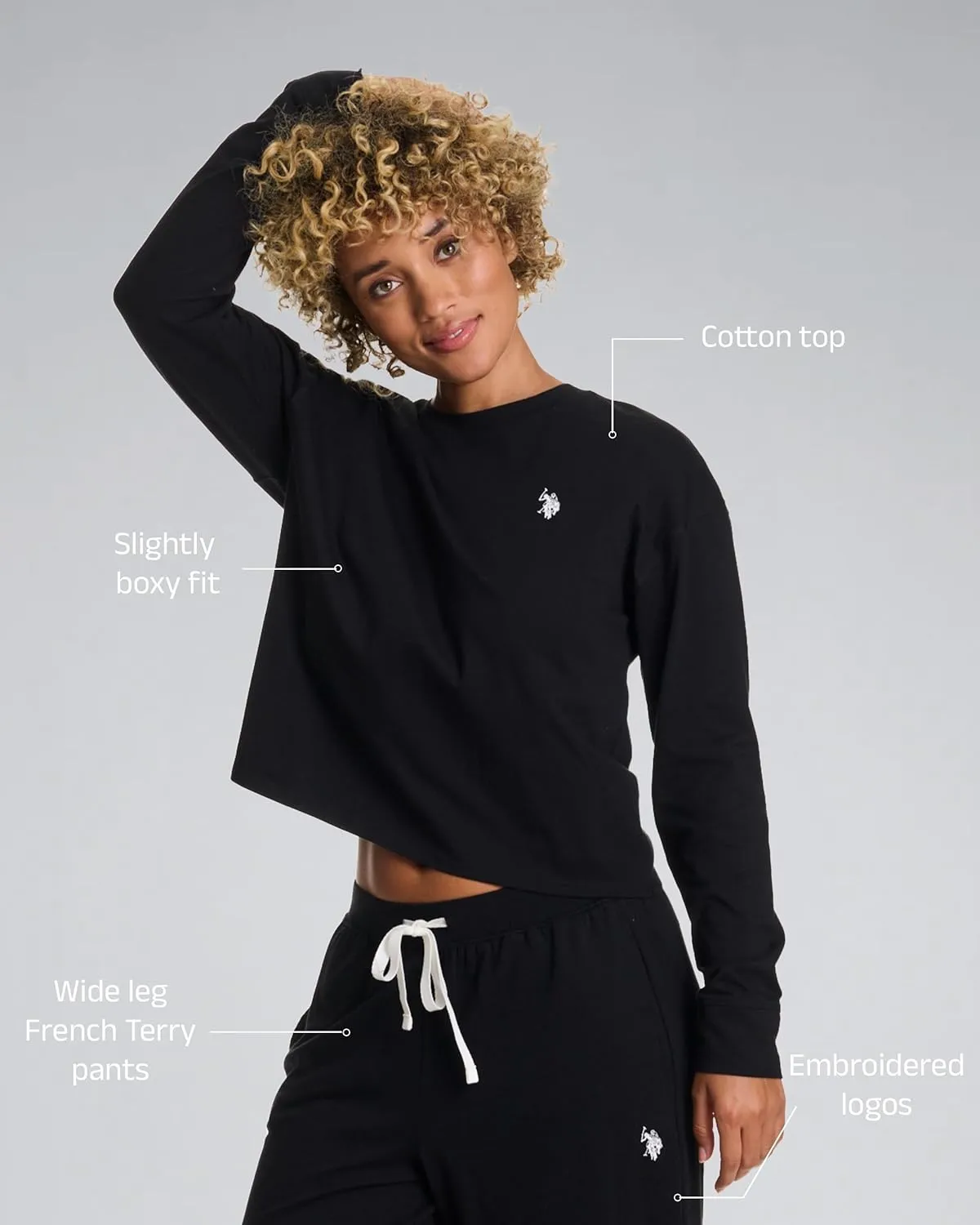 U.S. Polo Assn. Lounge Sets for Women, Tracksuit Sets for Women 2 Piece with Top and Wide Leg Sweatpants