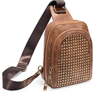 UTO Cross Body Bag for Women Rivet Studded Trendy Purse Chest Belt Sling Bag with Adjustable Shoulder Straps