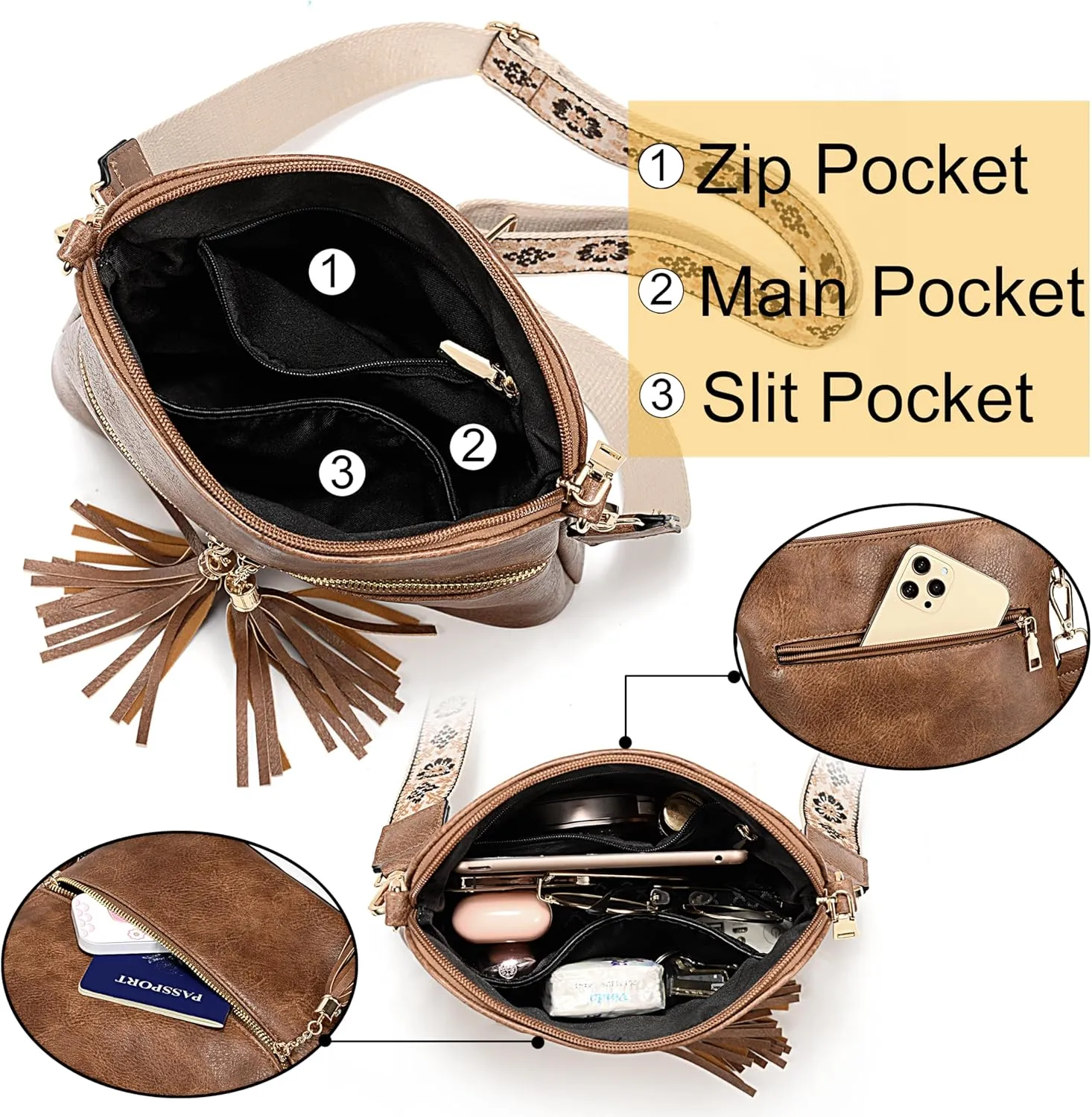 UTO Crossbody Bags for Women Trendy Leather Designer Cell Phone Multi Pocket Cross Body Purses Shoulder Handbag Ladies