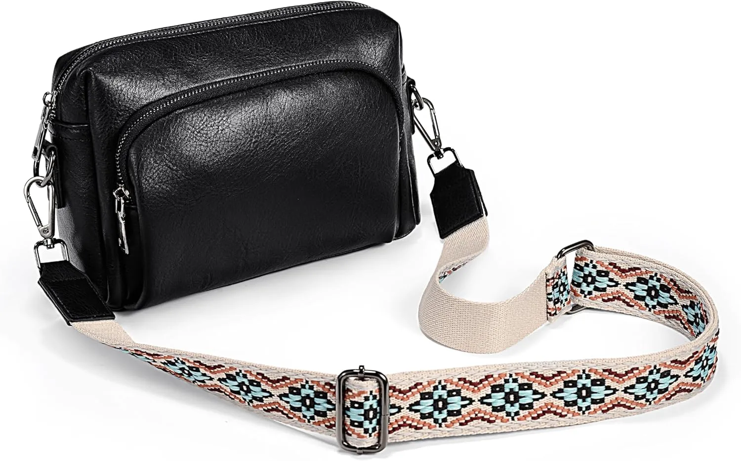UTO Crossbody Bags for Women Triple Zipper Purse Leather Handbag with Colored Adjustable Wide Shoulder Strap