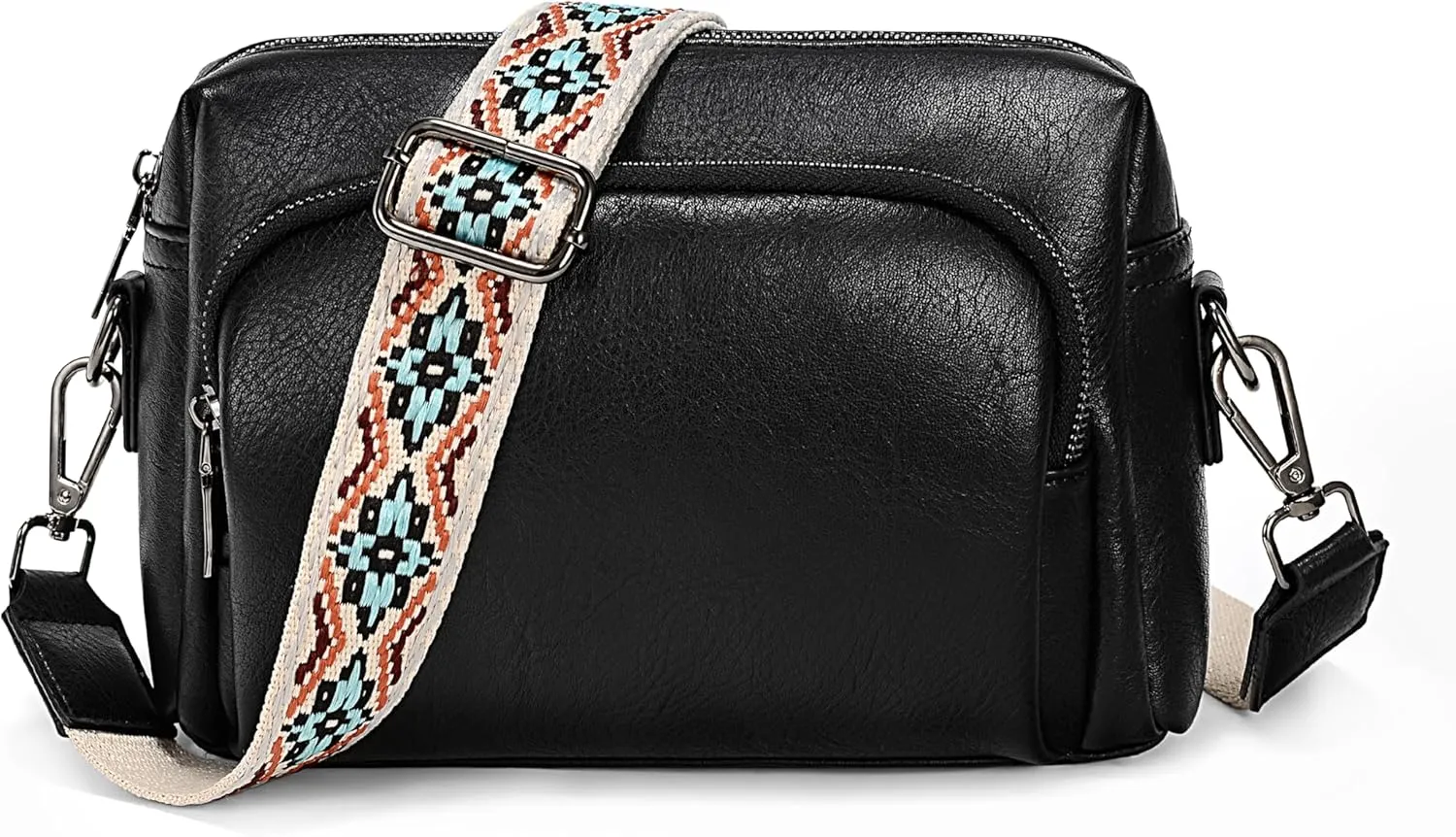 UTO Crossbody Bags for Women Triple Zipper Purse Leather Handbag with Colored Adjustable Wide Shoulder Strap