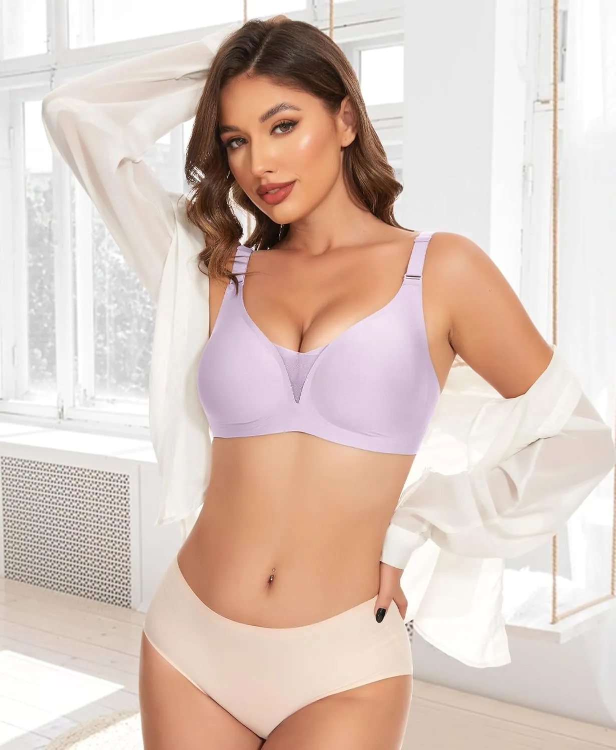 V Neck Bras for Women No Underwire Comfort Wireless Seamless Bra Comfortable Tshirt Bralettes with Support