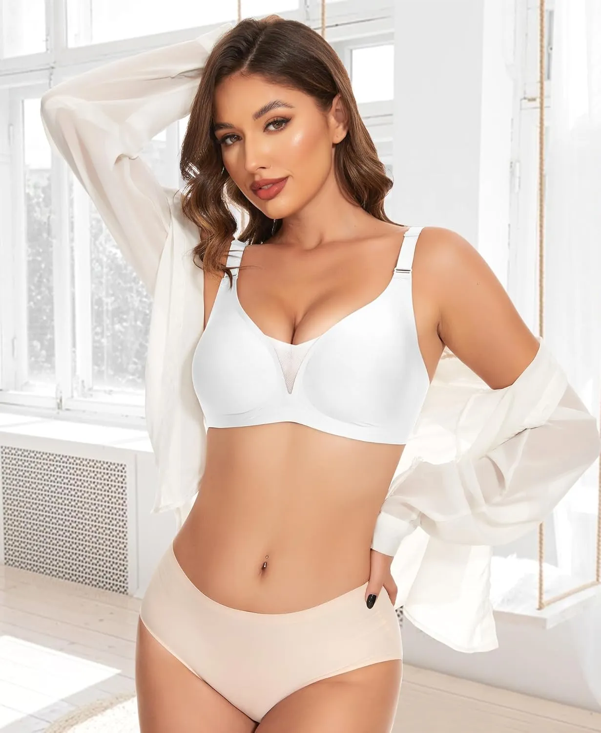 V Neck Bras for Women No Underwire Comfort Wireless Seamless Bra Comfortable Tshirt Bralettes with Support