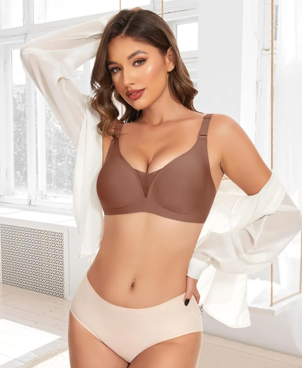 V Neck Bras for Women No Underwire Comfort Wireless Seamless Bra Comfortable Tshirt Bralettes with Support