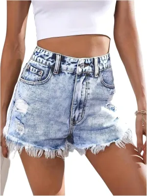 Verdusa Women's Ripped Distressed Skinny Denim Shorts