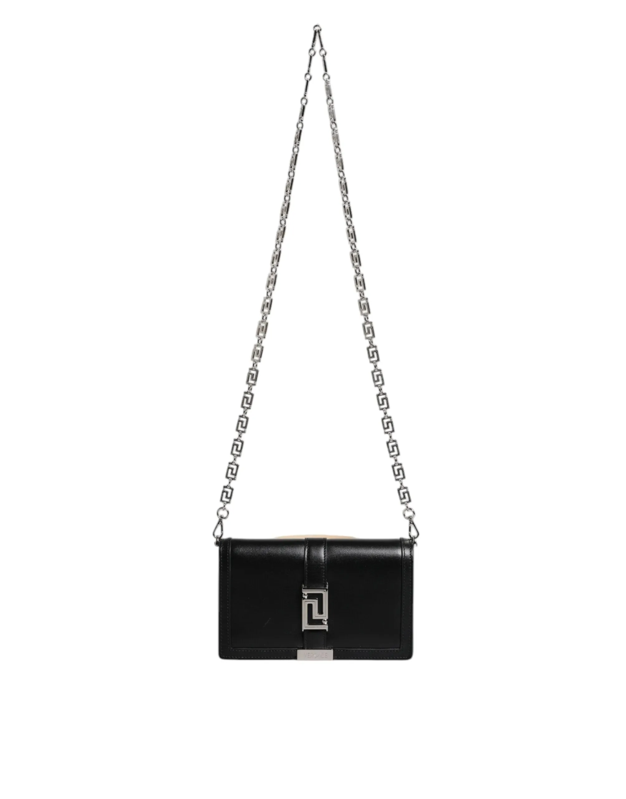 Versace Black Leather Calfskin Chain Strap Shoulder Crossbody Bag