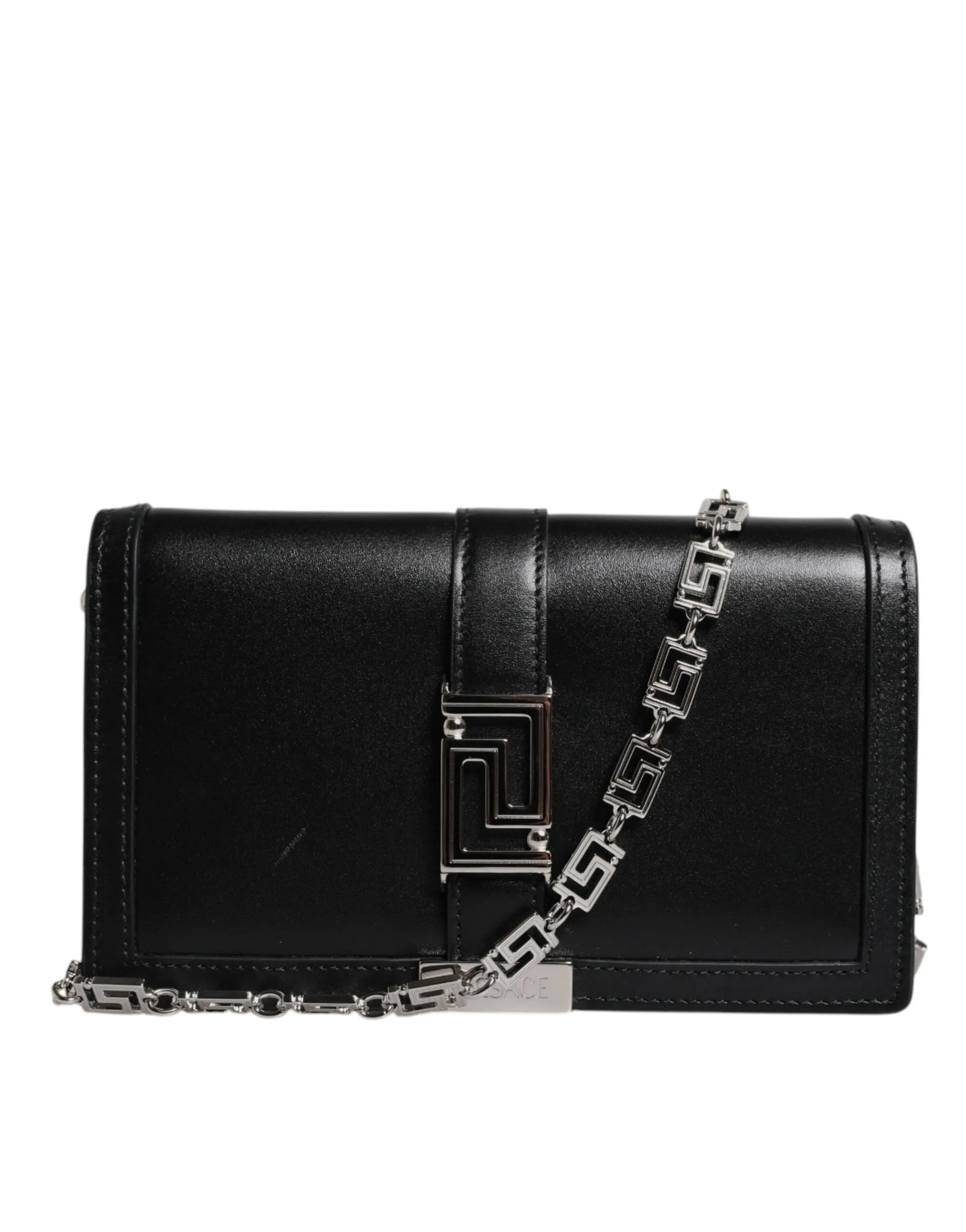 Versace Black Leather Calfskin Chain Strap Shoulder Crossbody Bag