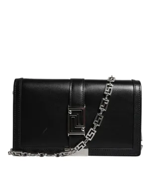 Versace Black Leather Calfskin Chain Strap Shoulder Crossbody Bag