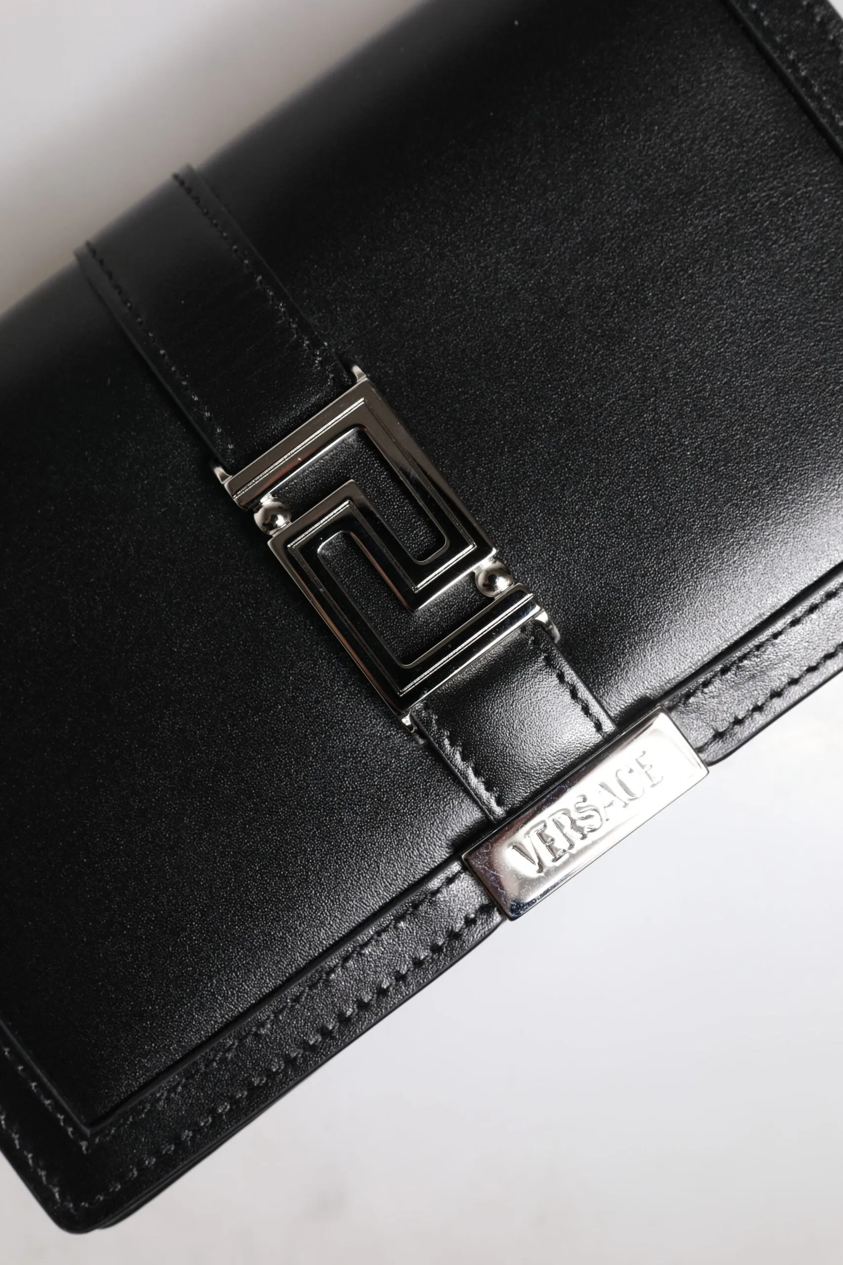 Versace Black Leather Calfskin Chain Strap Shoulder Crossbody Bag