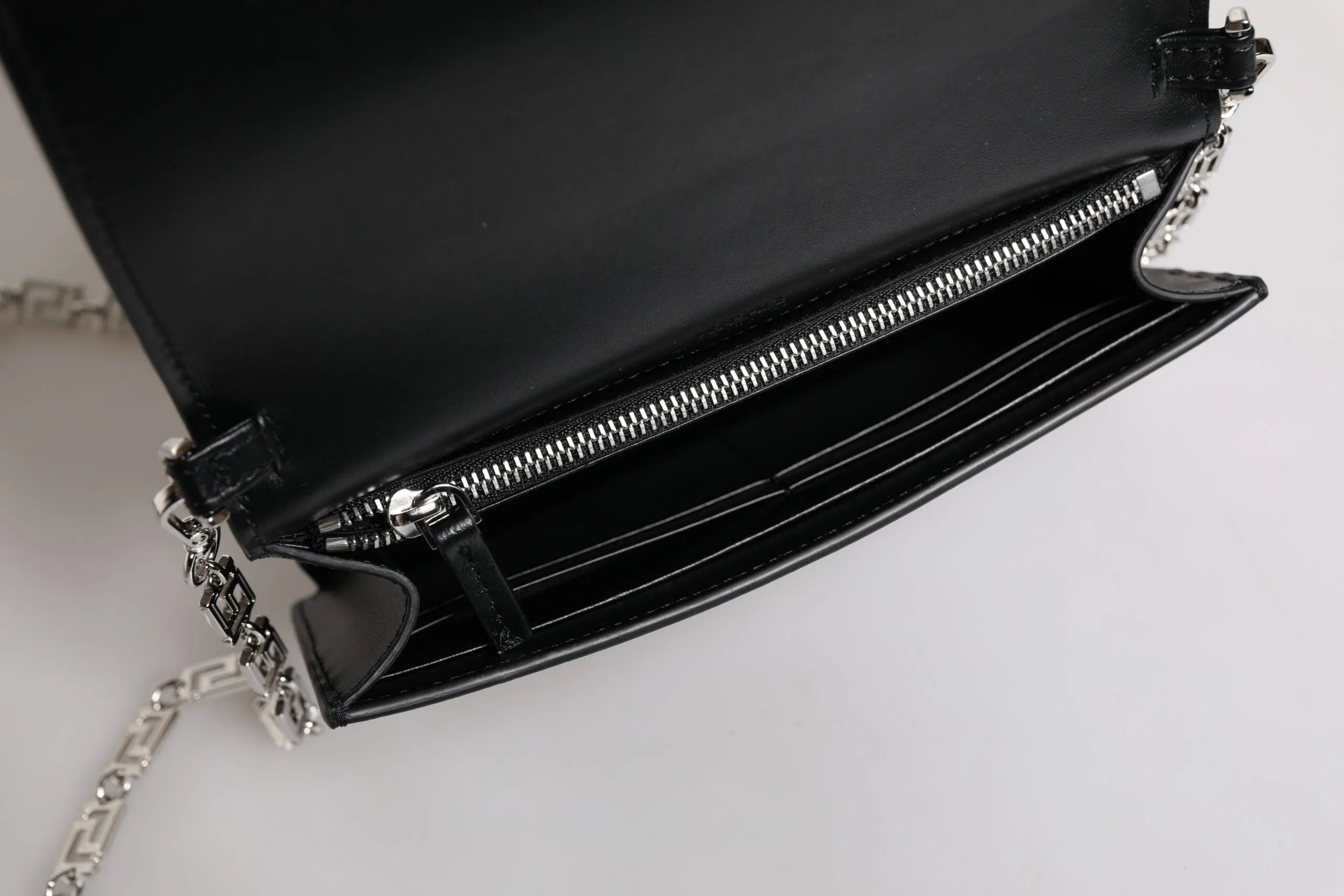 Versace Black Leather Calfskin Chain Strap Shoulder Crossbody Bag