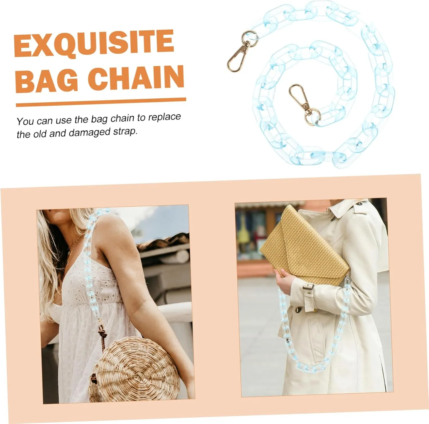VILLCASE Fashionable Purse Chain Replacement Acrylic Bag Chain Link for Handbags Chained Handle for Purses Girls' DIY Bag