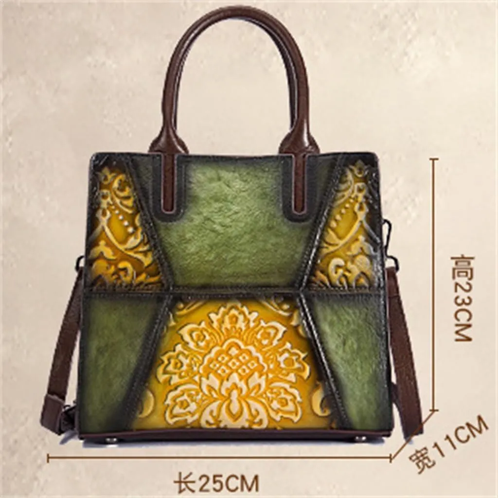 Vintage Women's Bag Embossed Handmade Rubbed Colour Splicing Fashion Crossbody Handbag