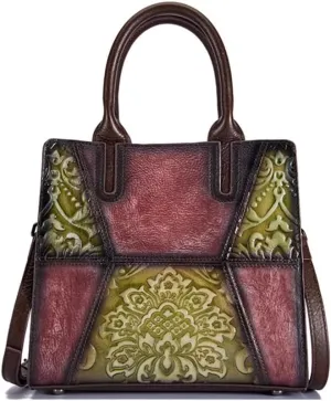 Vintage Women's Bag Embossed Handmade Rubbed Colour Splicing Fashion Crossbody Handbag