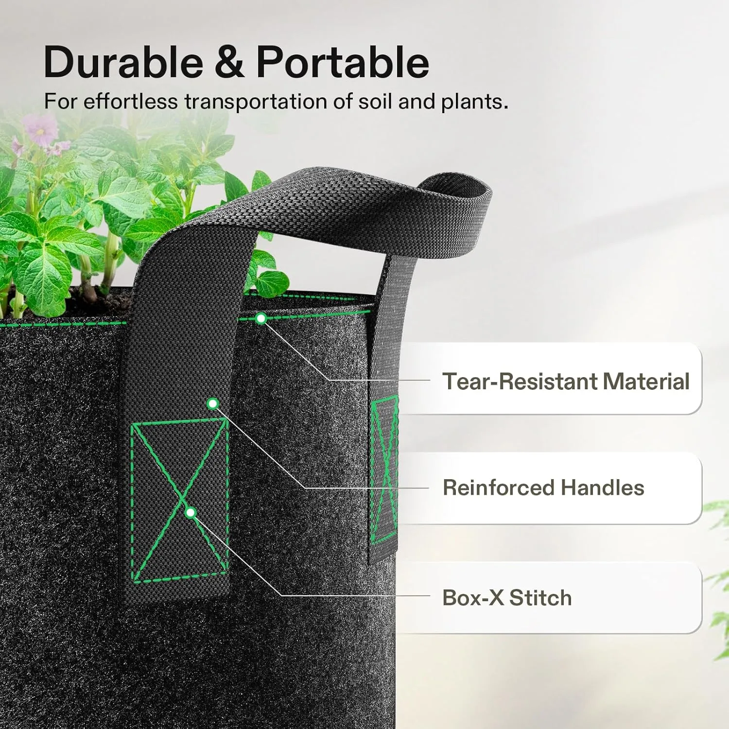 VIVOSUN 20-Pack 1 Gallon Grow Bags, Heavy Duty Thickened Nonwoven Fabric Pots with Handles for Flowers Fruits and Vegetables Black