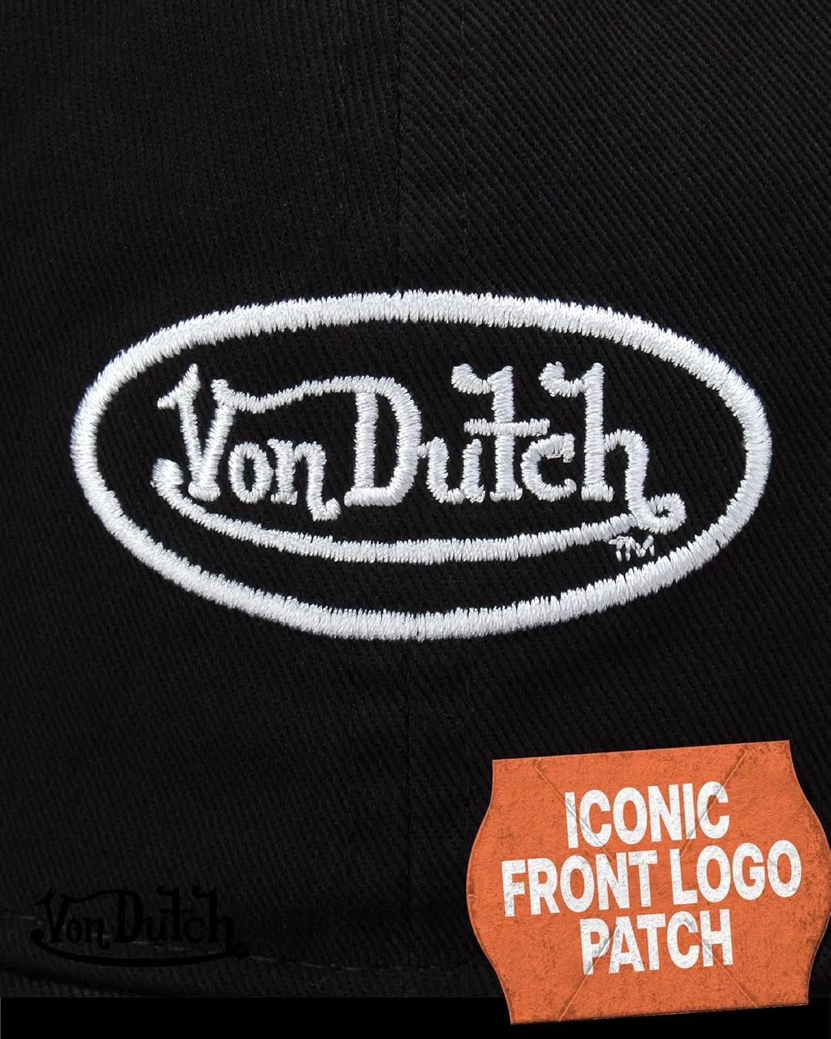 Von Dutch Men's and Women's Classic Cap - Retro Vintage Cotton Curved Brim Hat, Black Distressed with Patched