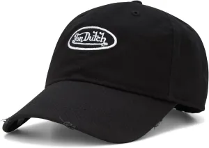 Von Dutch Men's and Women's Classic Cap - Retro Vintage Cotton Curved Brim Hat, Black Distressed with Patched