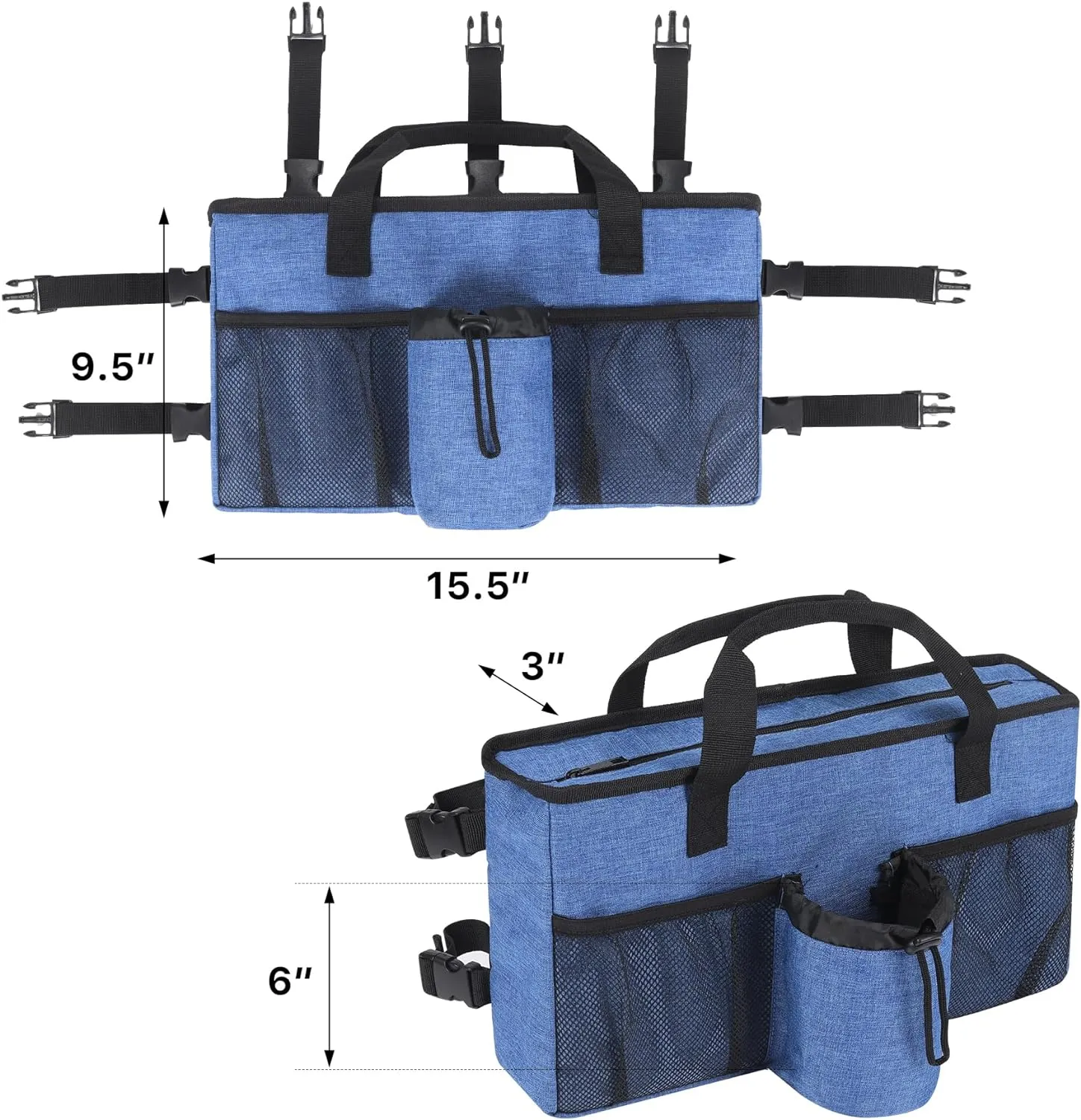 Walker Accessories for Folding Walker with Cup Holder,Pocket, Organizer Carry Storage Pouch Bag Buckle (Blue)