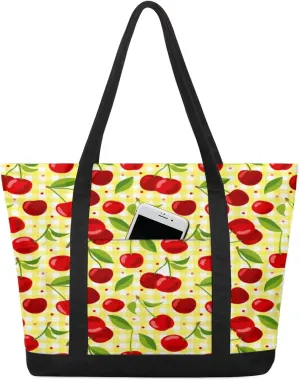Watercolor Blue Wildflower Canvas Tote Bag Casual Shoulder Handbag Large Shopping Bags With 5 Pocket