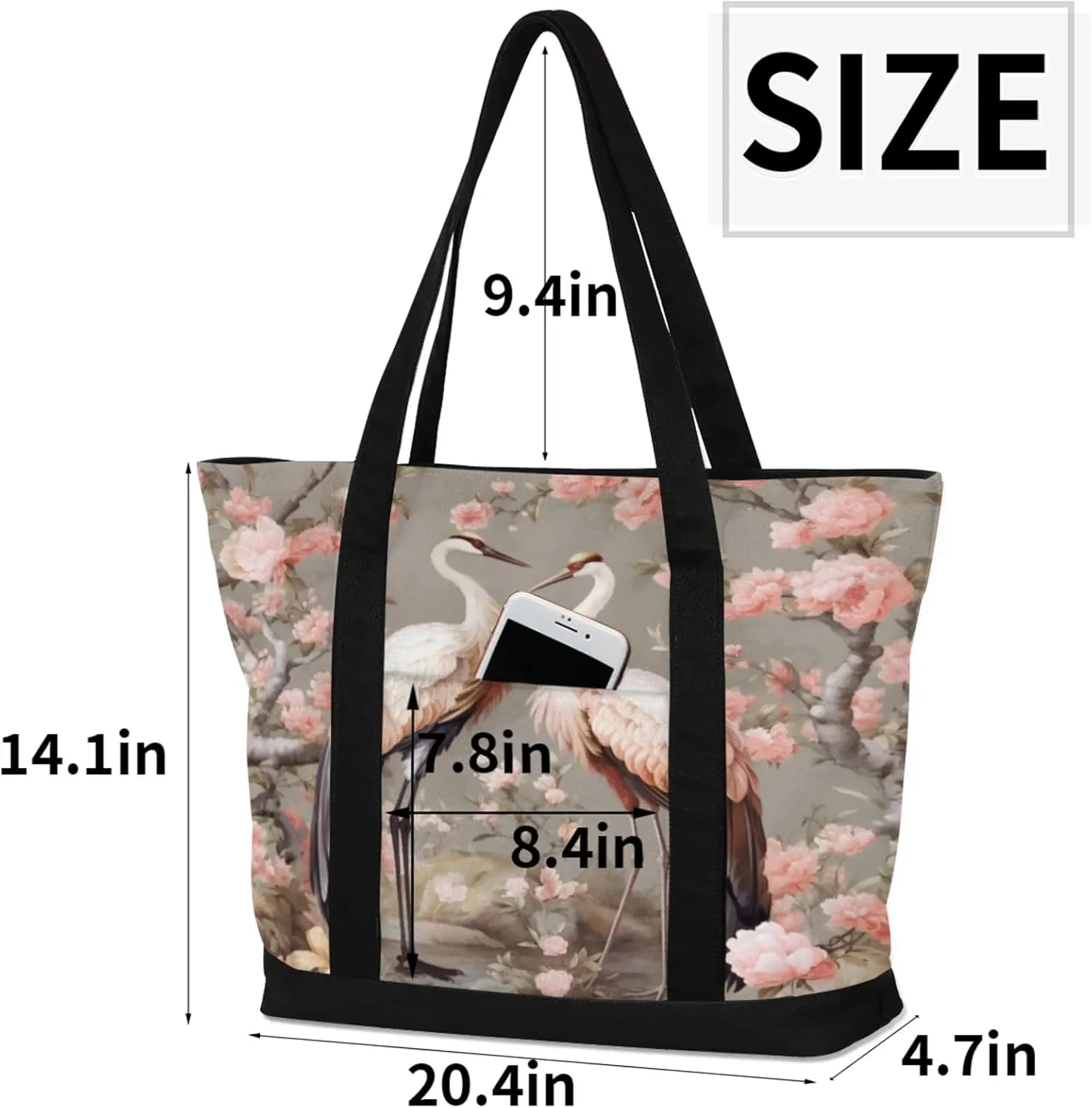 Watercolor Blue Wildflower Canvas Tote Bag Casual Shoulder Handbag Large Shopping Bags With 5 Pocket