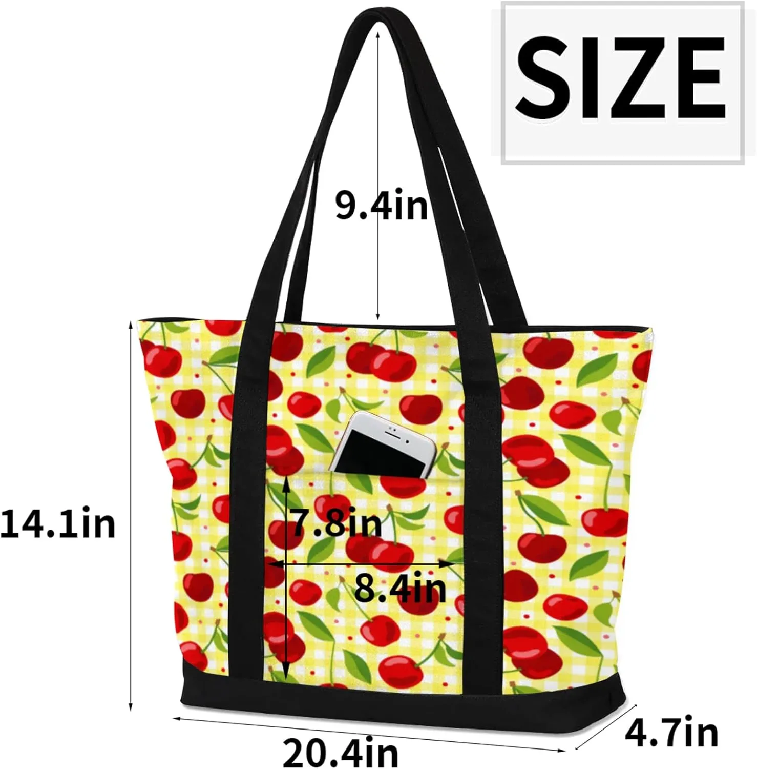 Watercolor Blue Wildflower Canvas Tote Bag Casual Shoulder Handbag Large Shopping Bags With 5 Pocket