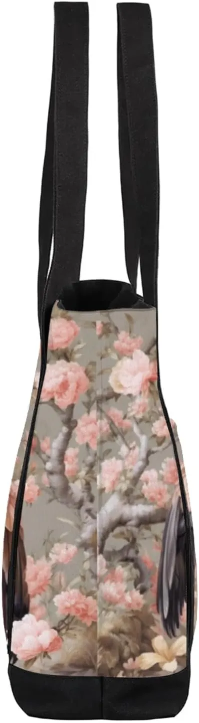 Watercolor Blue Wildflower Canvas Tote Bag Casual Shoulder Handbag Large Shopping Bags With 5 Pocket