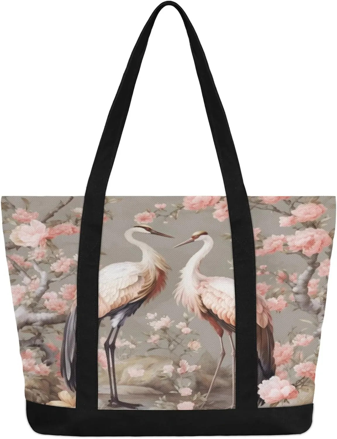 Watercolor Blue Wildflower Canvas Tote Bag Casual Shoulder Handbag Large Shopping Bags With 5 Pocket