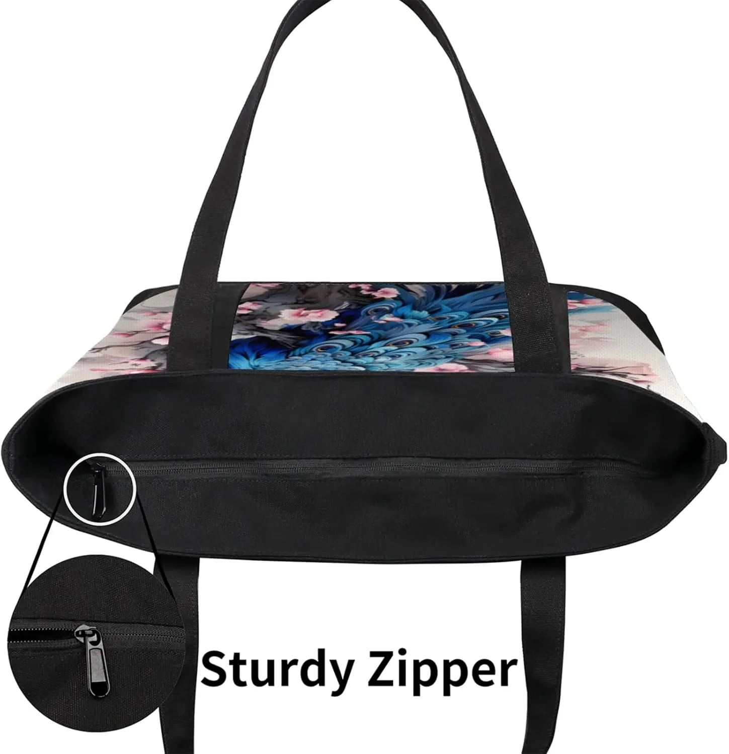 Watercolor Blue Wildflower Canvas Tote Bag Casual Shoulder Handbag Large Shopping Bags With 5 Pocket