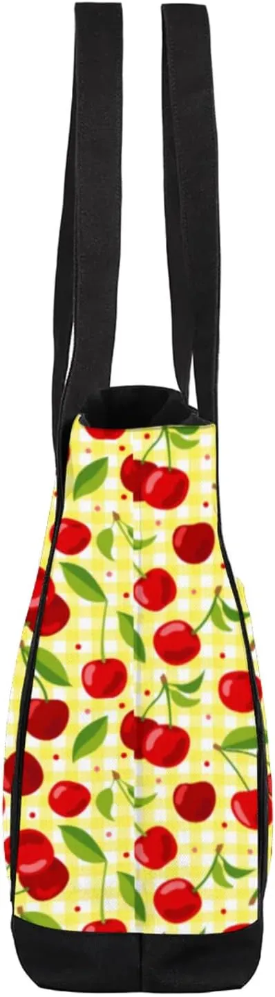 Watercolor Blue Wildflower Canvas Tote Bag Casual Shoulder Handbag Large Shopping Bags With 5 Pocket