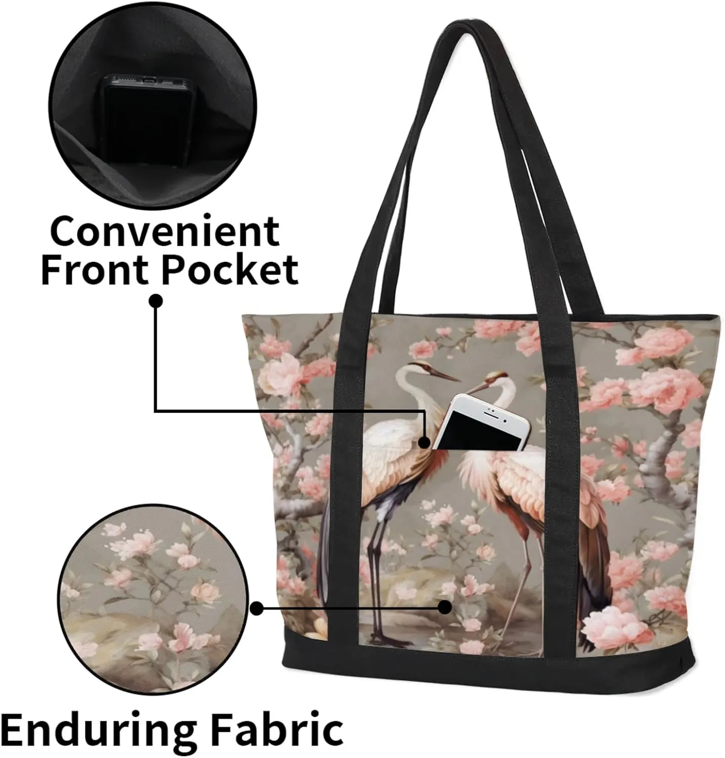 Watercolor Blue Wildflower Canvas Tote Bag Casual Shoulder Handbag Large Shopping Bags With 5 Pocket