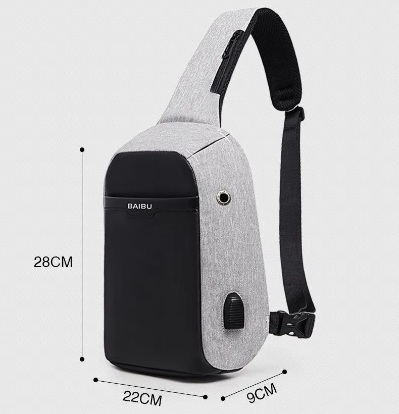 Waterproof Crossbody Bag with USB- Blue