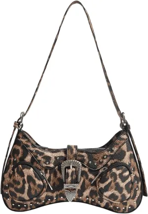 WDIRARA Women's Studded Detail Underarm Bag Buckle Decor Clutch Purse Flap Zipper Funky Shoulder Handbag