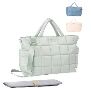 WelaVila Diaper Bag, Puffer Style Messenger Baby Bag, Chic Baby Essentials Travel Bag with Changing Pad & Insulated Pockets, Multifunction Diaper Tote – Mint