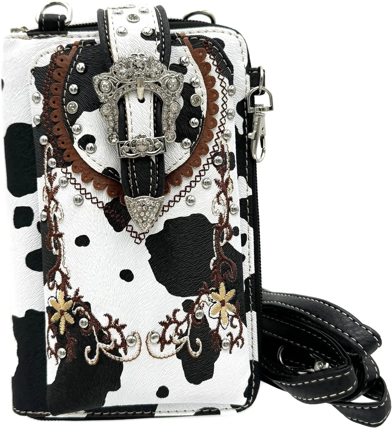 Western Buckle Floral Embroidered Women Crossbody Phone Wallet