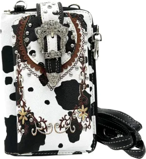 Western Buckle Floral Embroidered Women Crossbody Phone Wallet