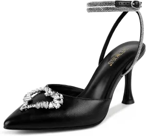wetkiss Silver Heels for Bride - Sparkly Wedding Heels with Rhinestones, Strappy Closed Toe Pumps for Women, Formal Shoes