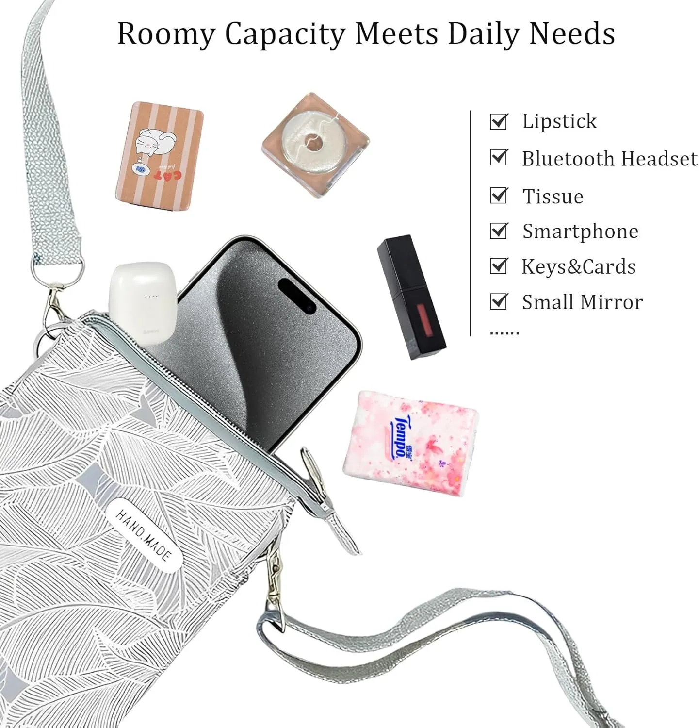 WITERY Leaf Pattern Canvas Cell Phone Purse Wallet Lightweight Small Crossbody Purse Bags for Women Girls