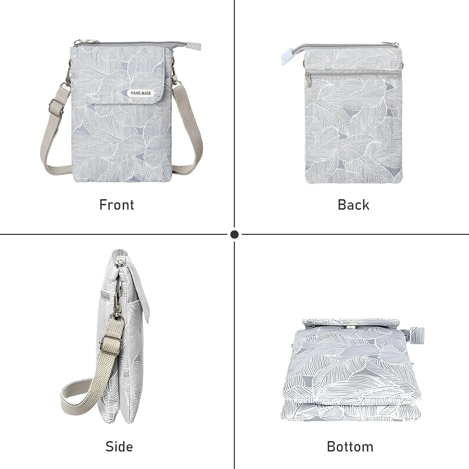 WITERY Leaf Pattern Canvas Cell Phone Purse Wallet Lightweight Small Crossbody Purse Bags for Women Girls